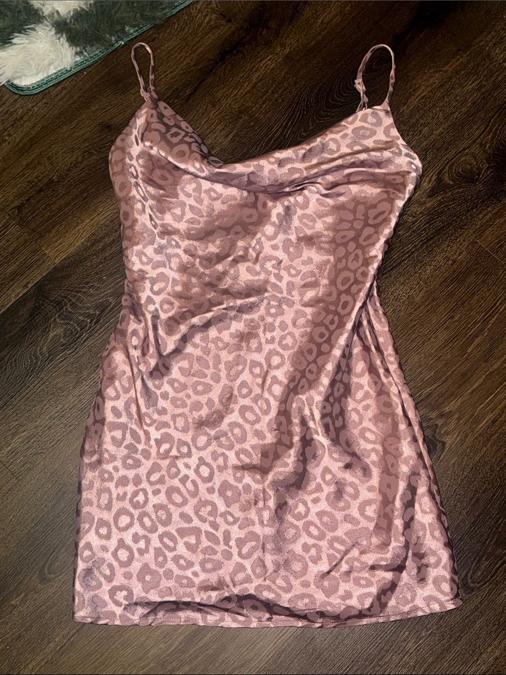 Pink Satin look Leopard Print Slip Dress